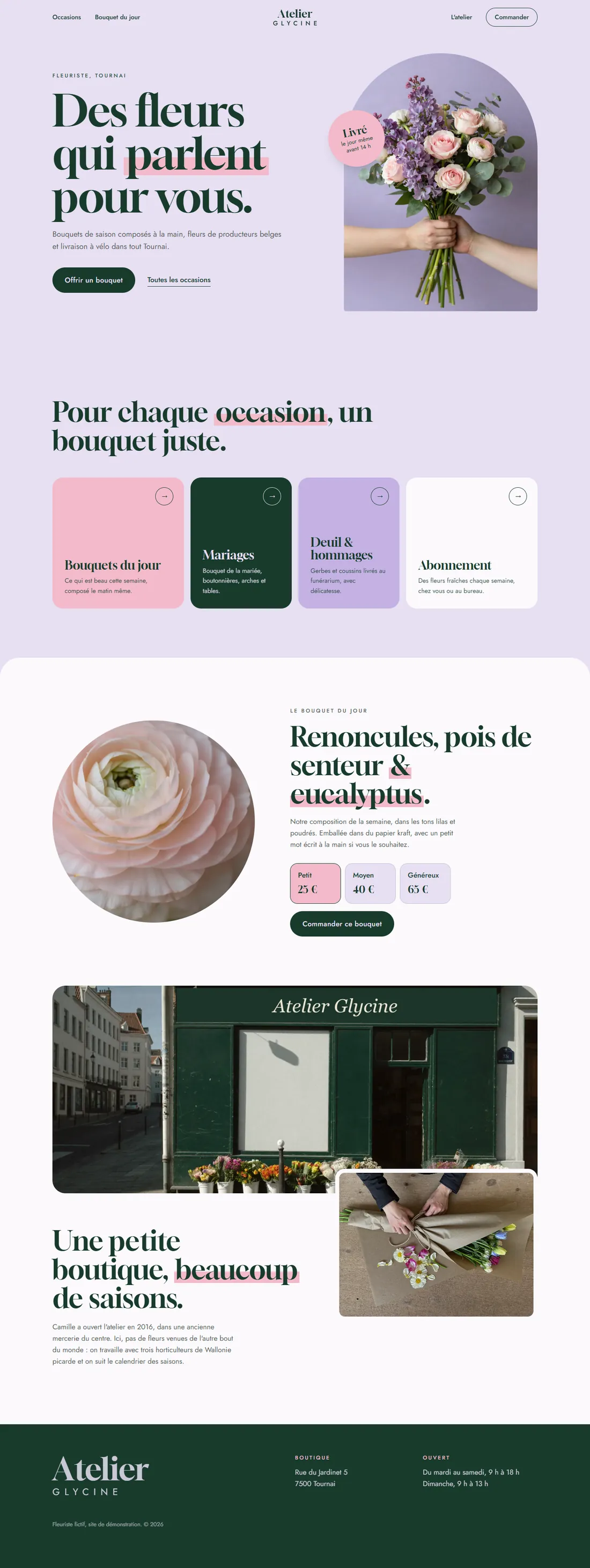 Aperçu du site d'exemple Atelier Glycine