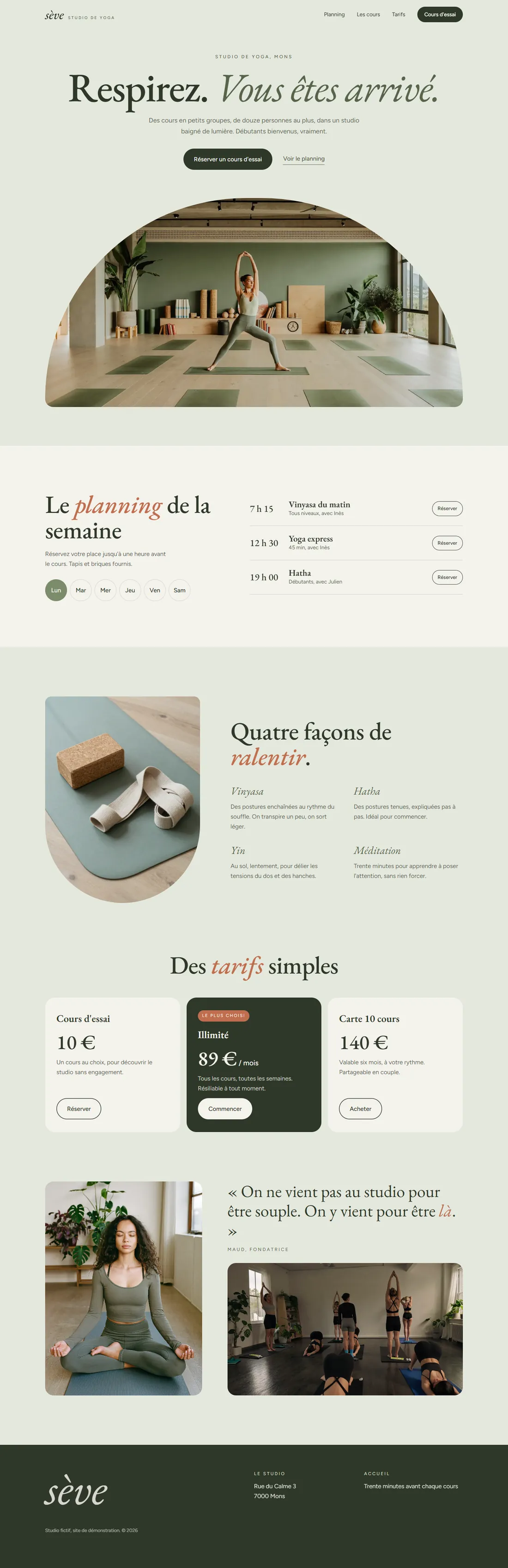 Aperçu du site d'exemple Studio Sève