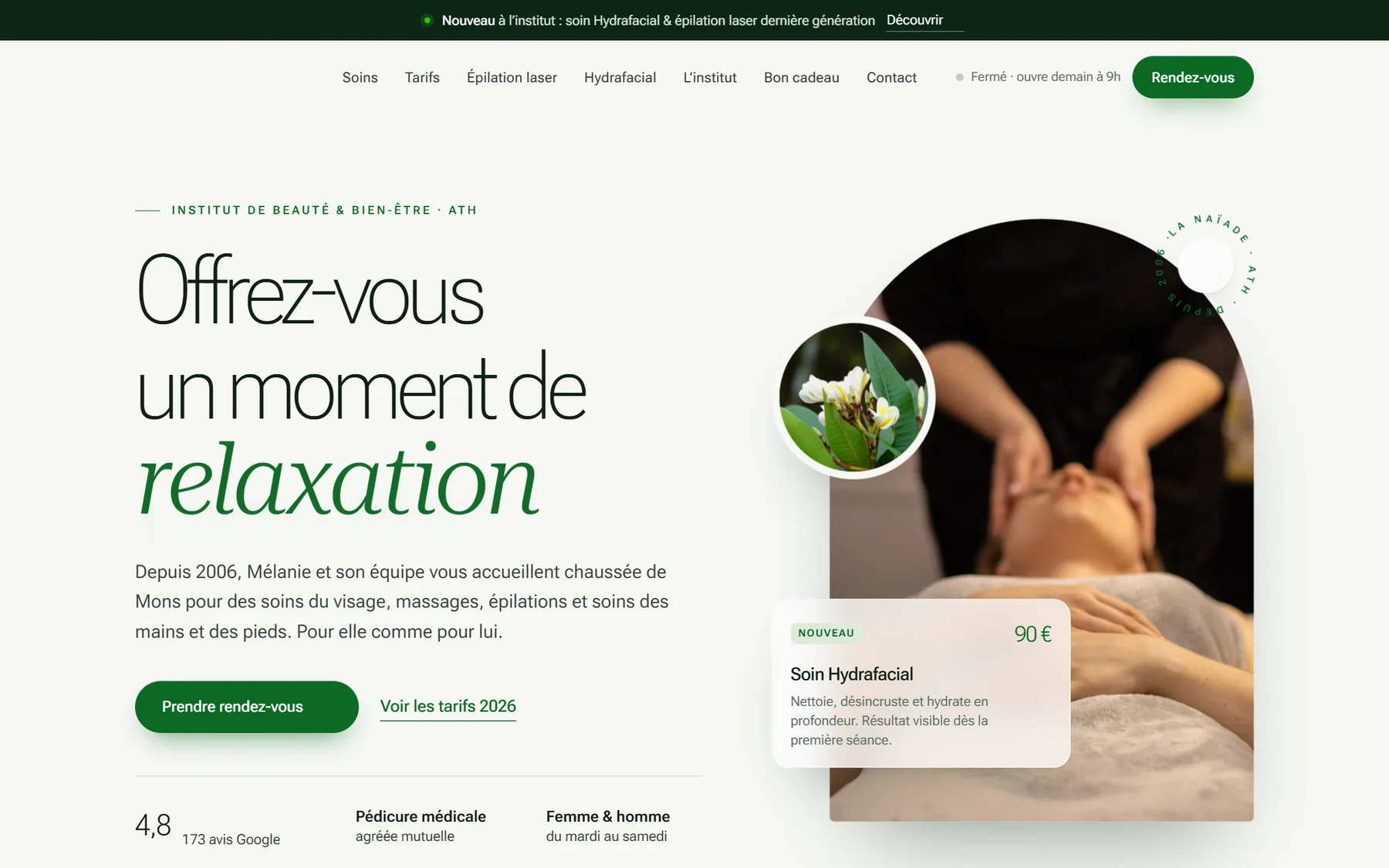 Le nouveau site de La Naïade, institut de beauté à Ath